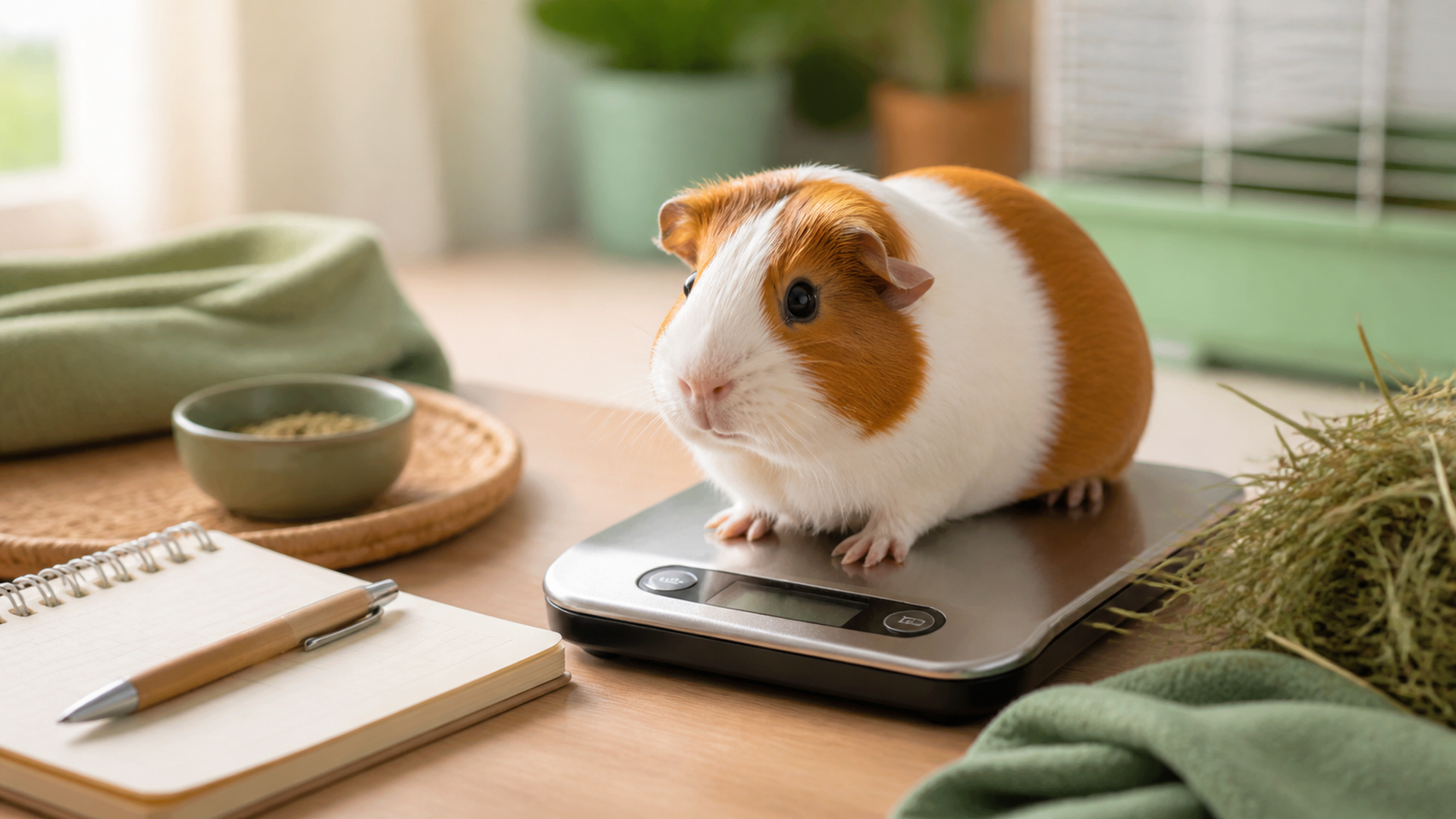 Guinea pig being weighed during a weekly lifespan health check